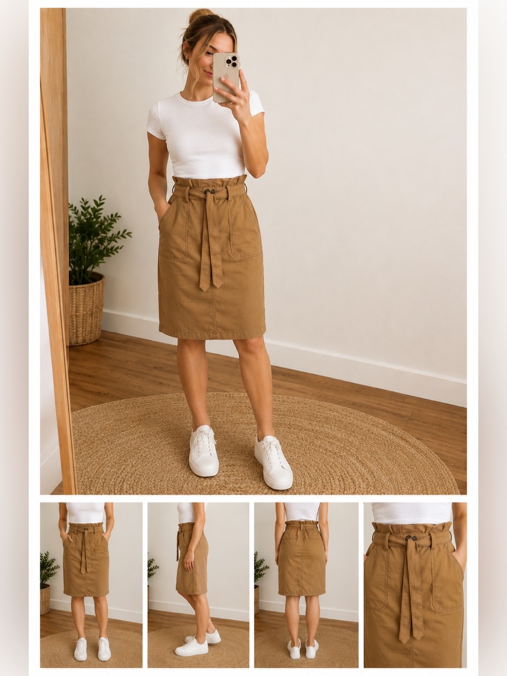 Citrus & Lemon Camel Paperbag Midi Skirt